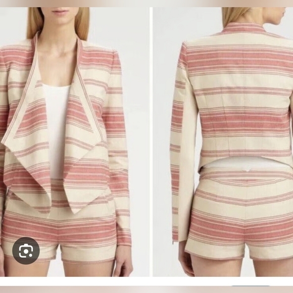 BCBGMAXAZRIA Women's‎ Red Striped Cropped Jacket Blazer Shorts Set Small Y2K L - Picture 2 of 9